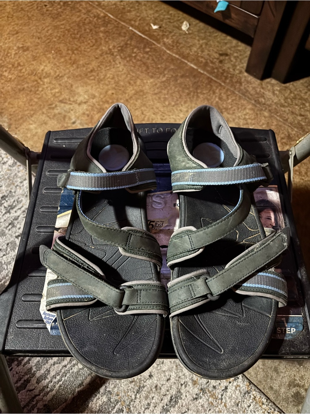 Vibram Olive Green Strap Sandals with Blue Accent